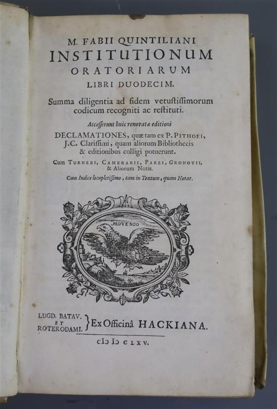 Quintilianus, Marcus Fabius - Institutiones oratoriae. Institutionum oratoriarum libri XII, vol 1 (of 2), 8vo,